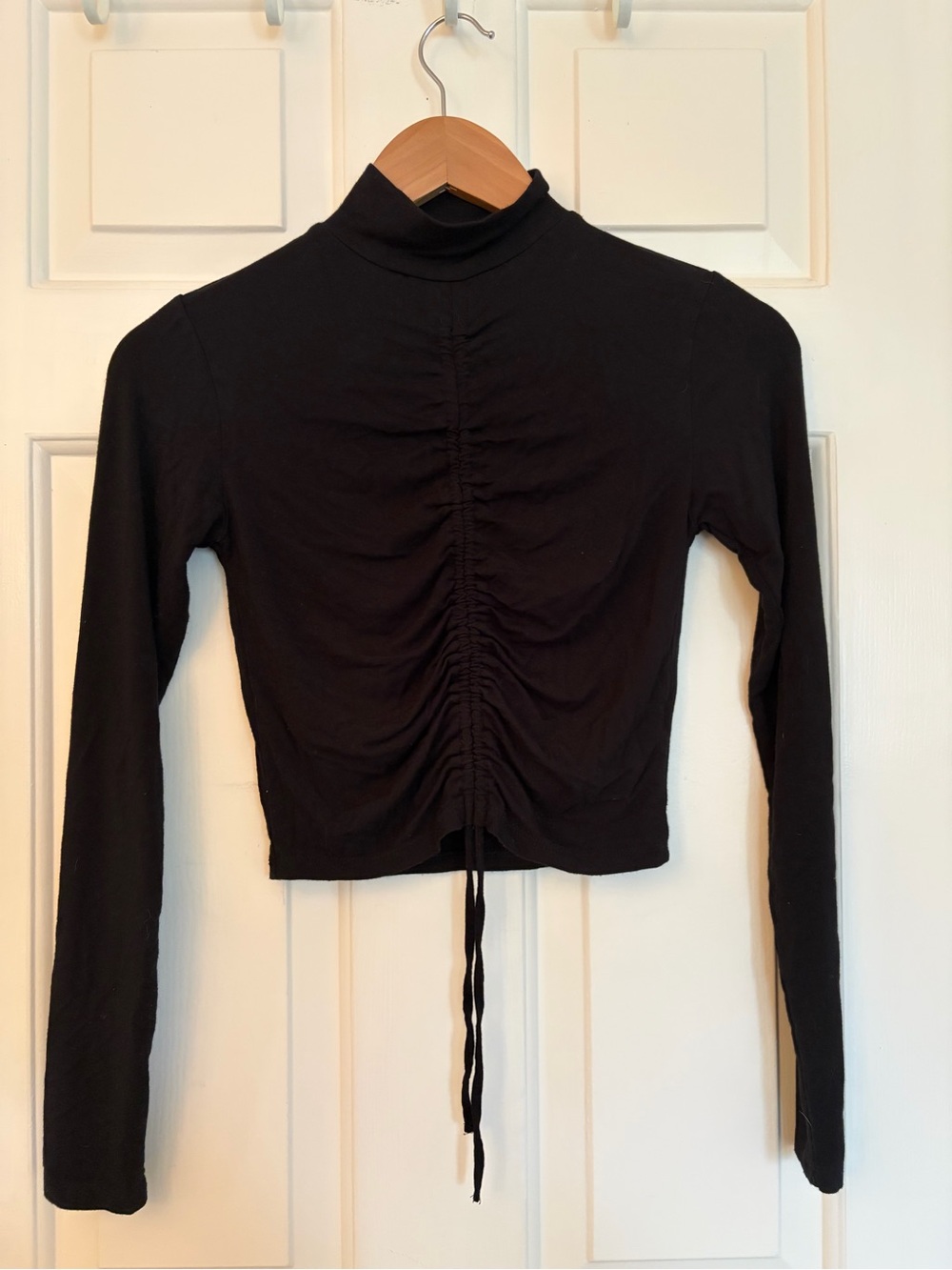 Garage Black Ruched Drawstring Mock Neck Crop Top Small